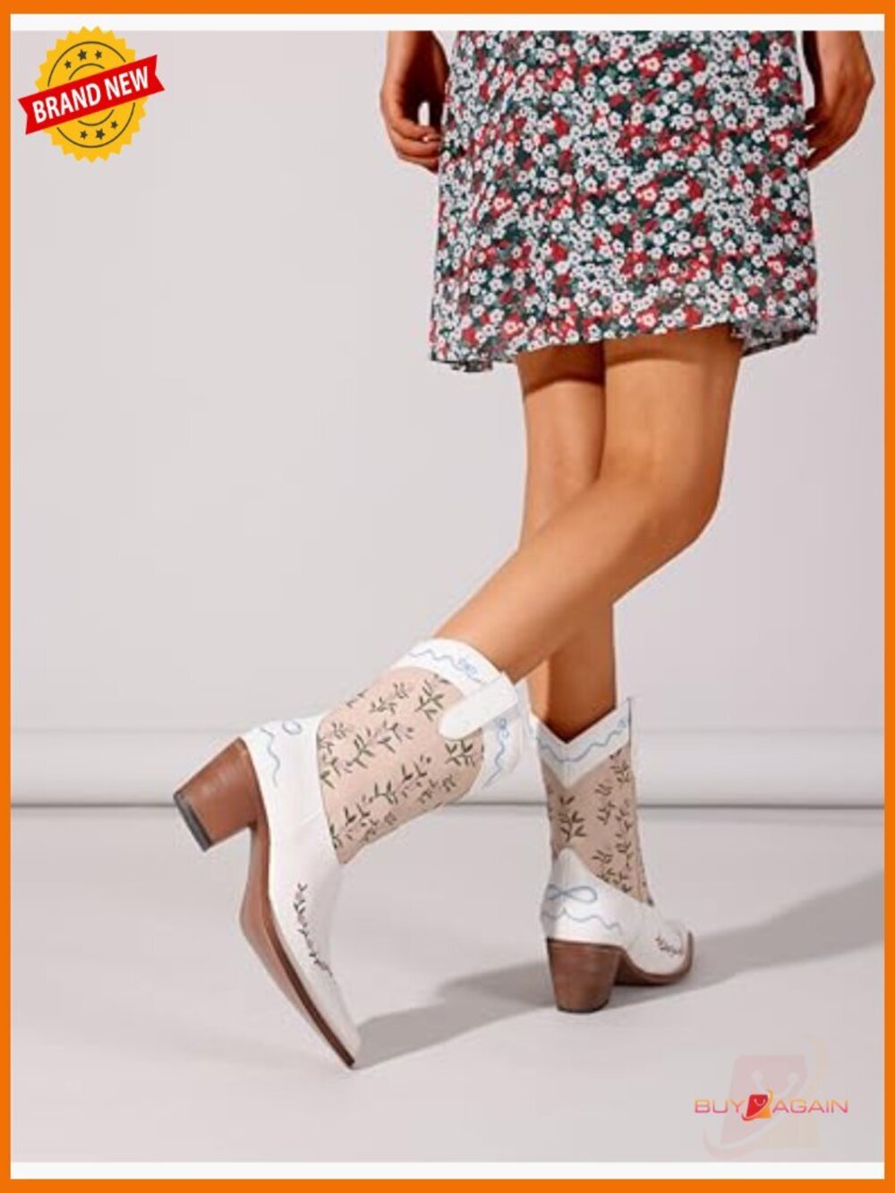 Western Cowgirl Boots Mid-Calf Chunky Heel Square Toe Fashion Country Boots - Picture 6 of 7